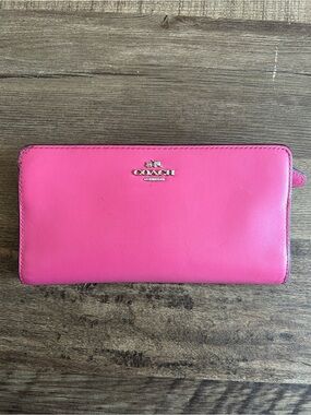 Coach Pink Leather Slim Wallet Silver Hardware
